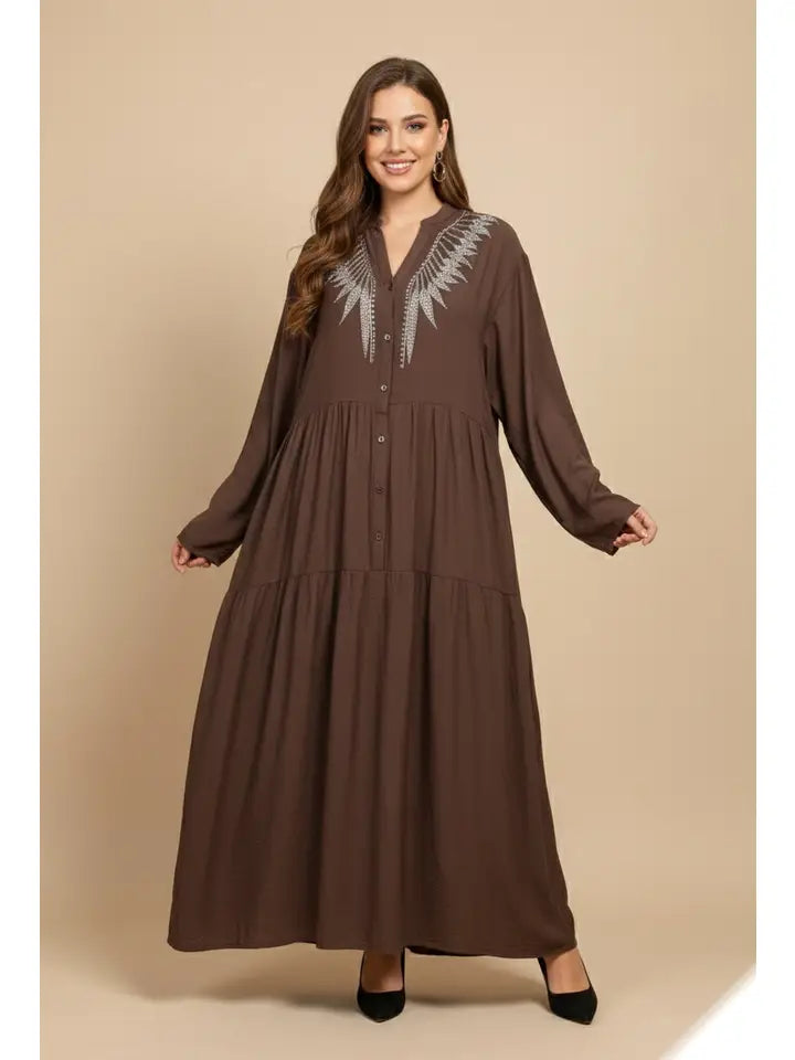 Floral Rhinestone Button Maxi Dress