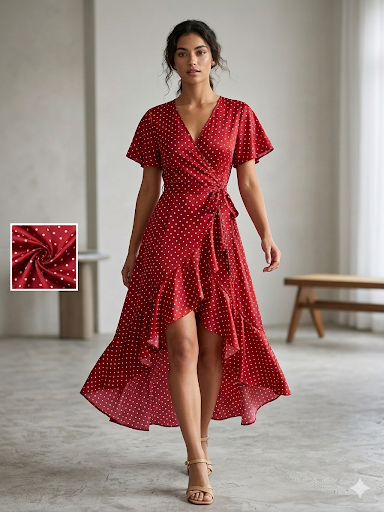 Luna Polka Dot Ruffle Midi Dress