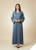 Vestido Largo Abaya De Tela De Seda Bordada Con Cinturón