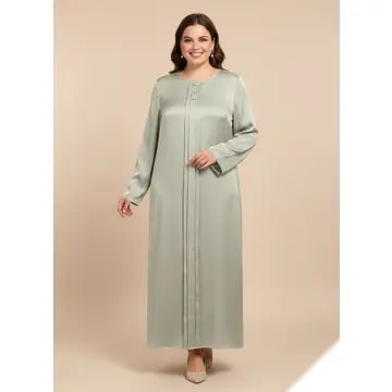 Vestido Largo Liso con Relieve y Pliegues Elegantes