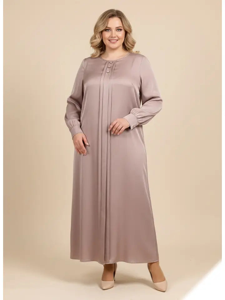 Vestido Largo Liso con Relieve y Pliegues Elegantes