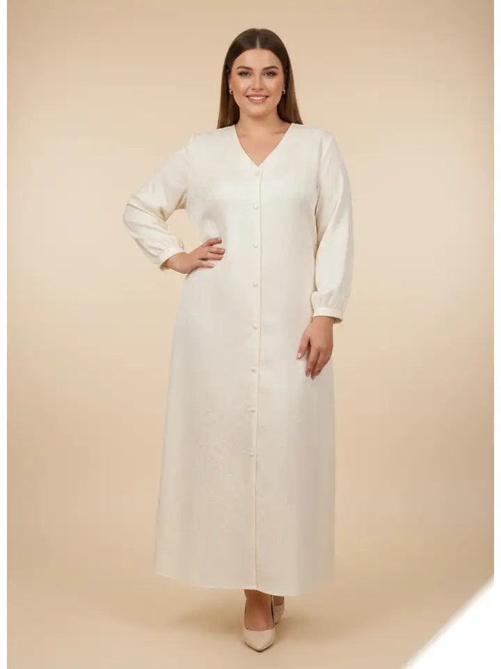 Vestido camisero largo liso con relieve floral y bolsillos