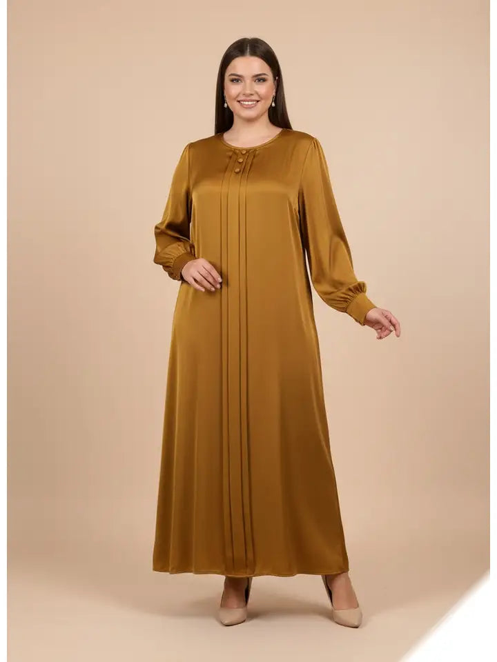 Vestido Largo Liso con Relieve y Pliegues Elegantes