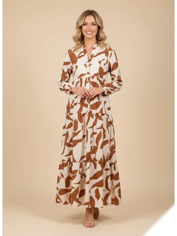 Vestido Largo Estampado Floral Con Botones