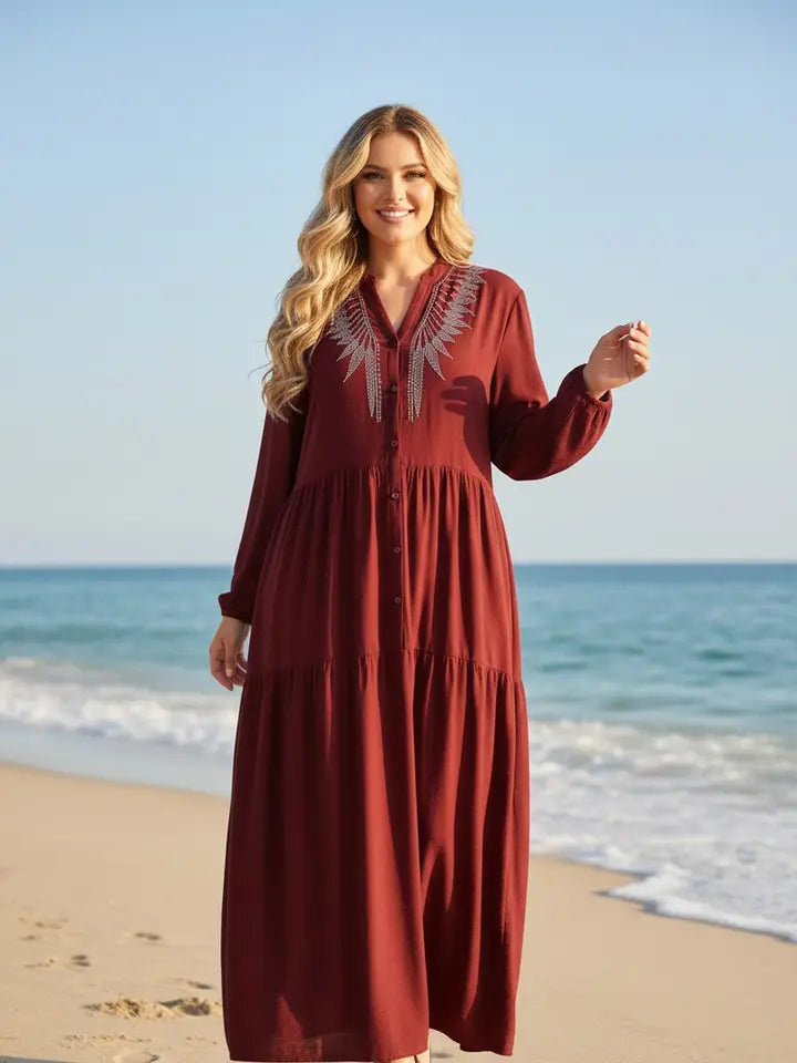Floral Rhinestone Button Maxi Dress