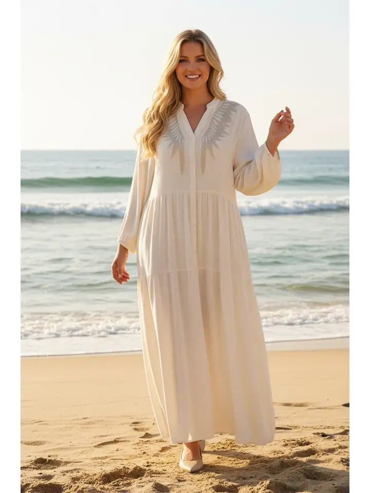 Floral Rhinestone Button Maxi Dress
