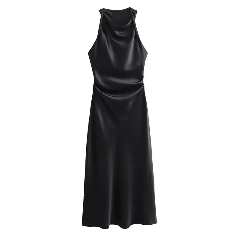 Silk Touch Ruched Midi Dress