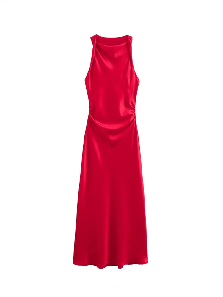 Silk Touch Ruched Midi Dress