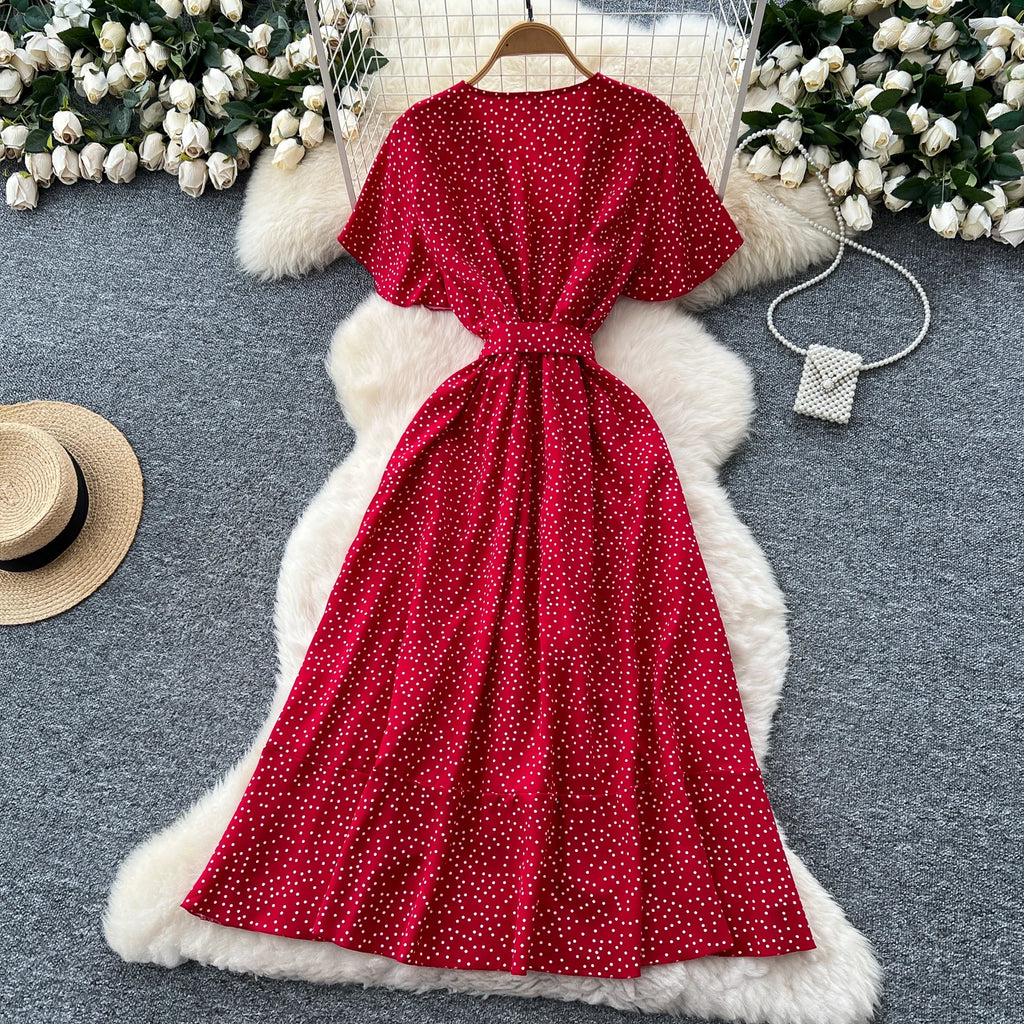 Luna Polka Dot Ruffle Midi Dress