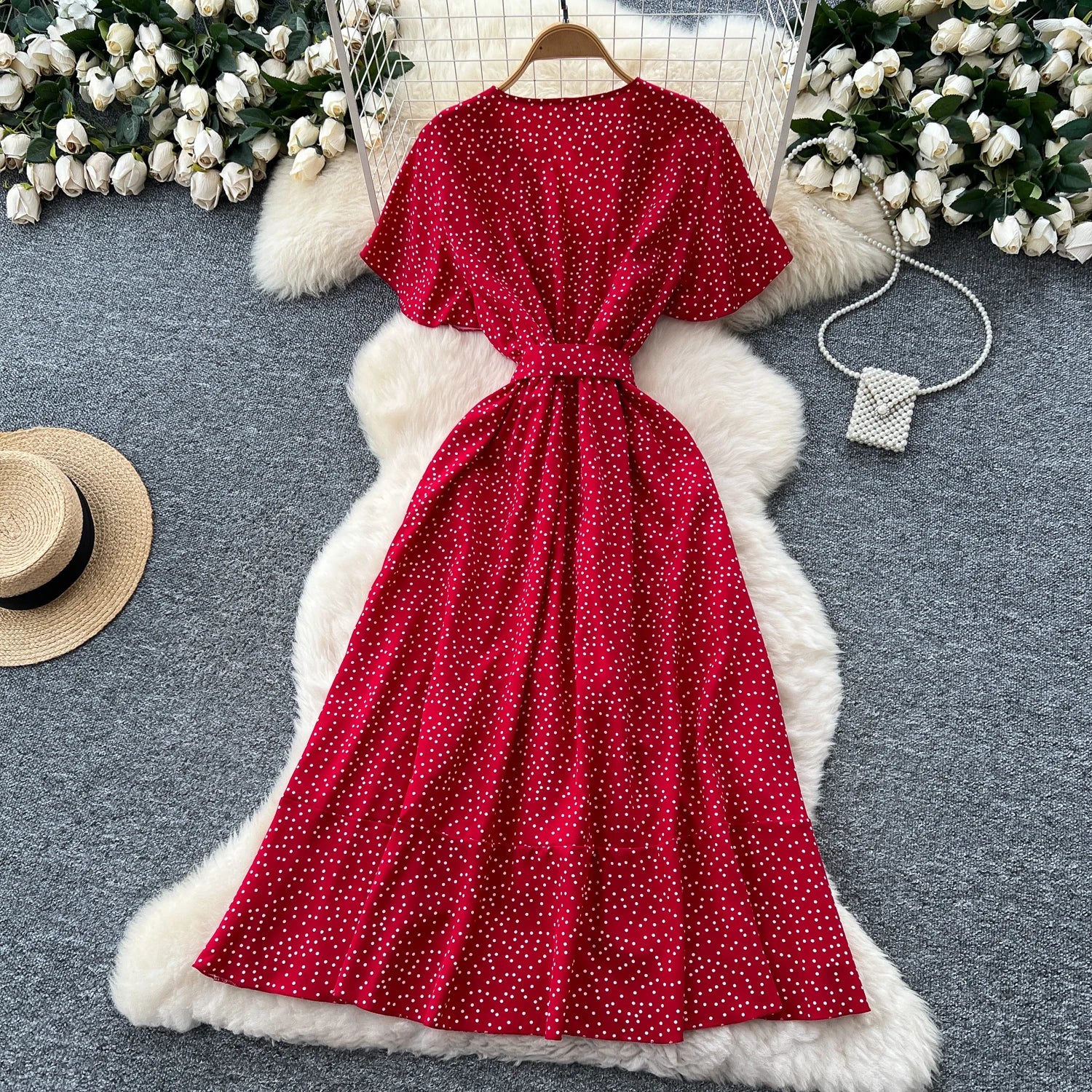 Luna Polka Dot Ruffle Midi Dress