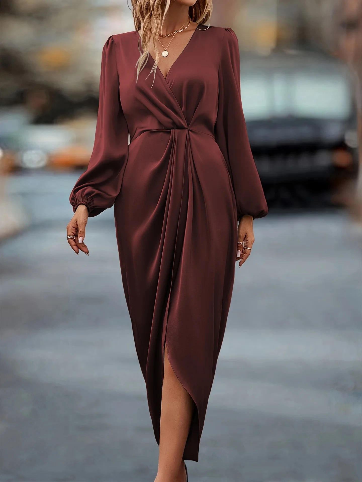 Velvet V-Neck Midi Dress