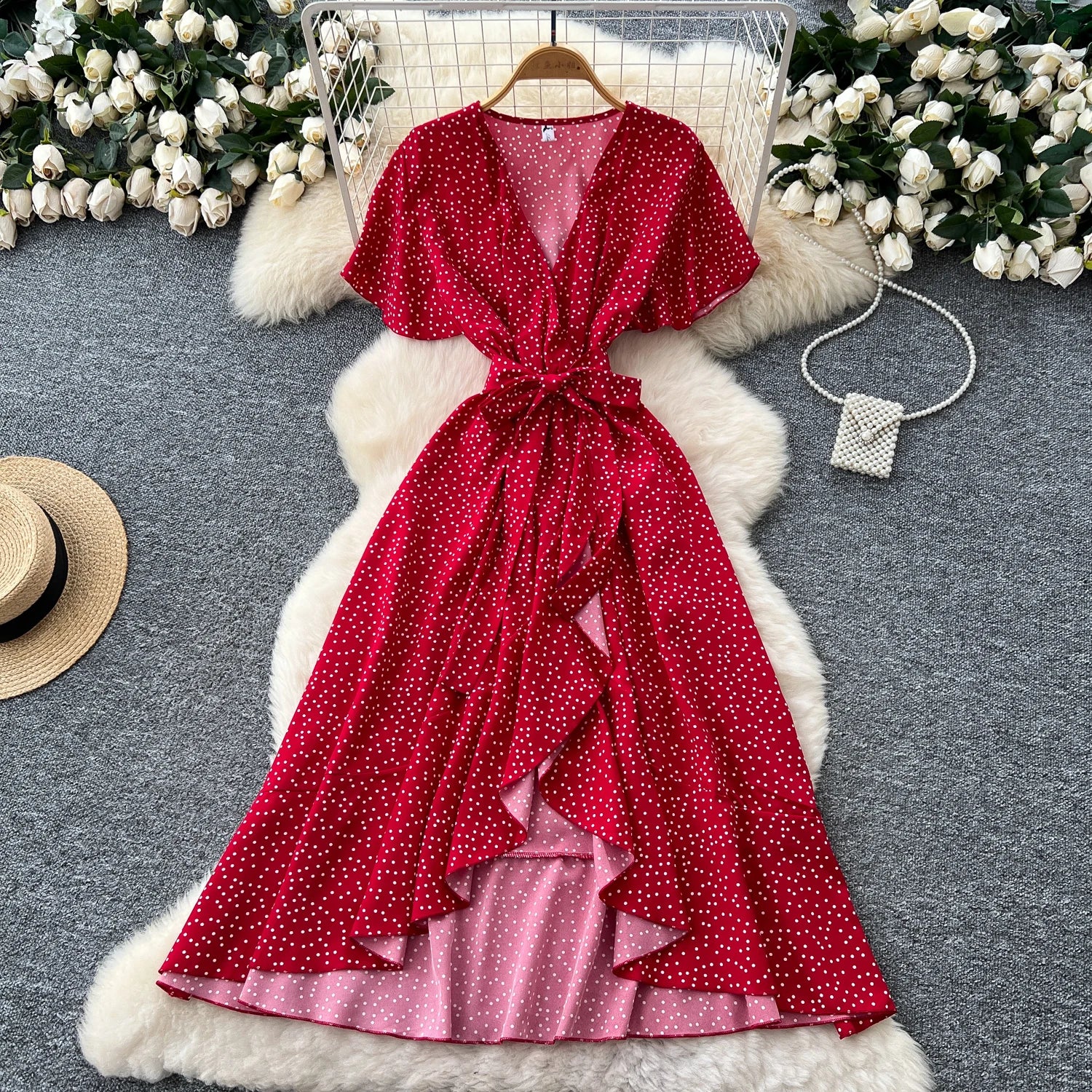 Luna Polka Dot Ruffle Midi Dress