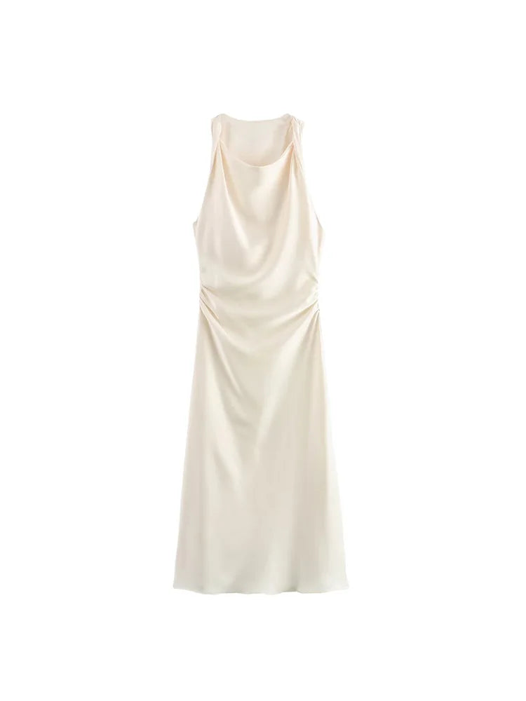 Silk Touch Ruched Midi Dress