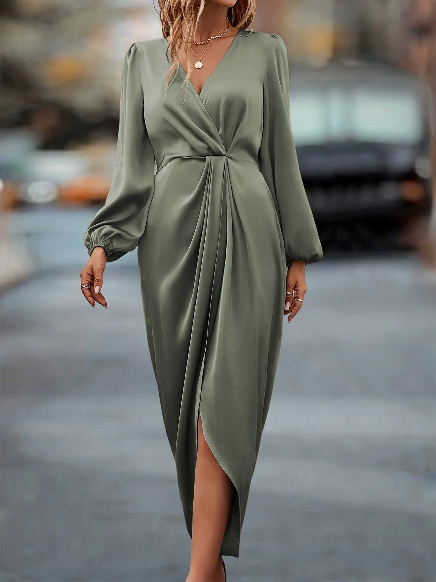 Velvet V-Neck Midi Dress