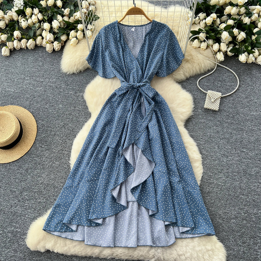 Luna Polka Dot Ruffle Midi Dress