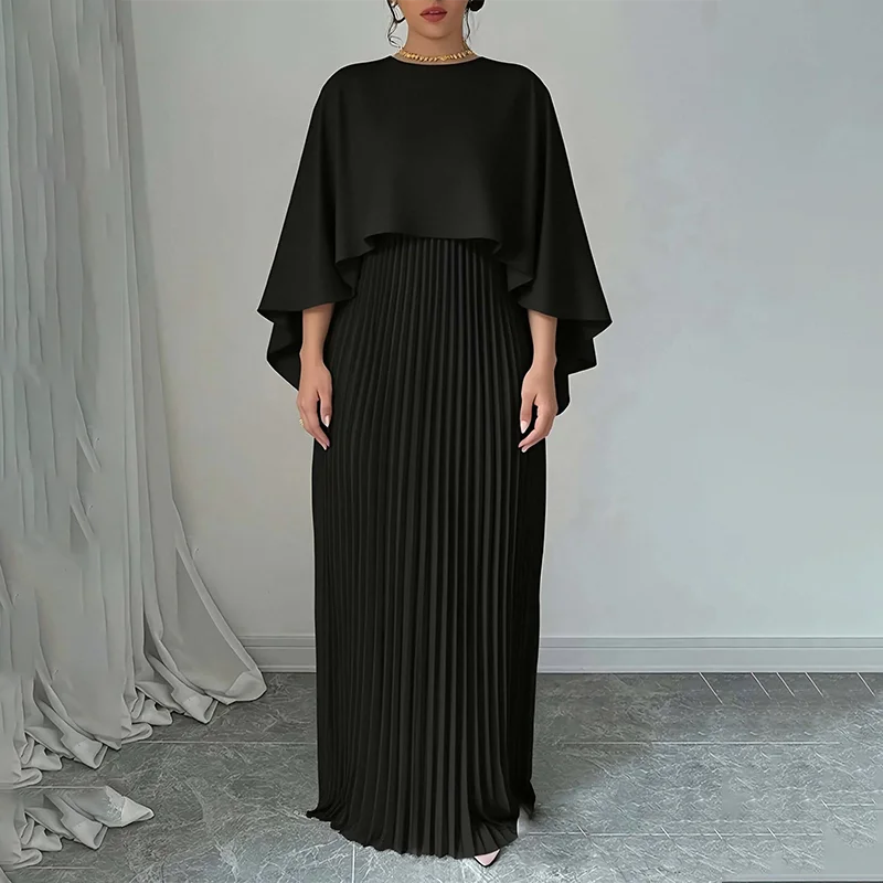 Cape Pleat Maxi Dress