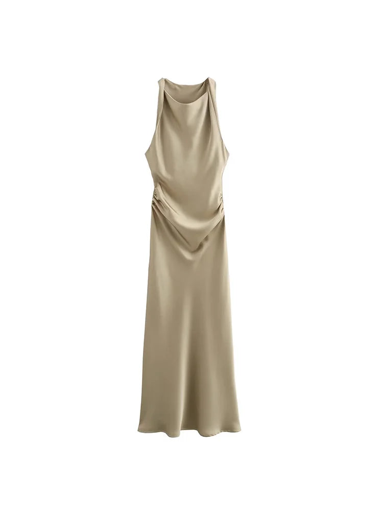 Silk Touch Ruched Midi Dress