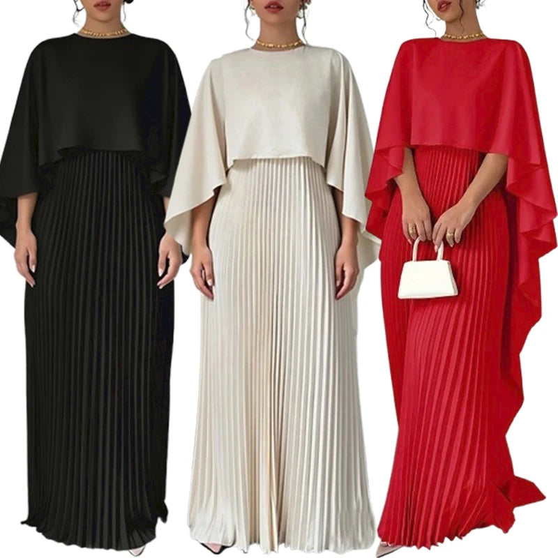 Cape Pleat Maxi Dress