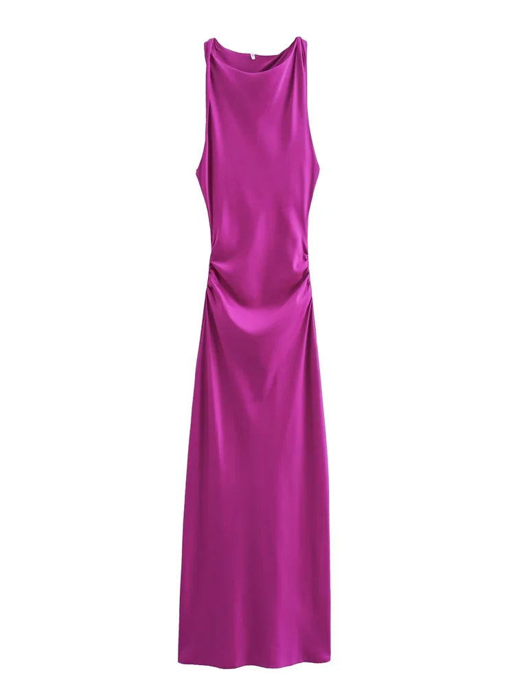 Silk Touch Ruched Midi Dress