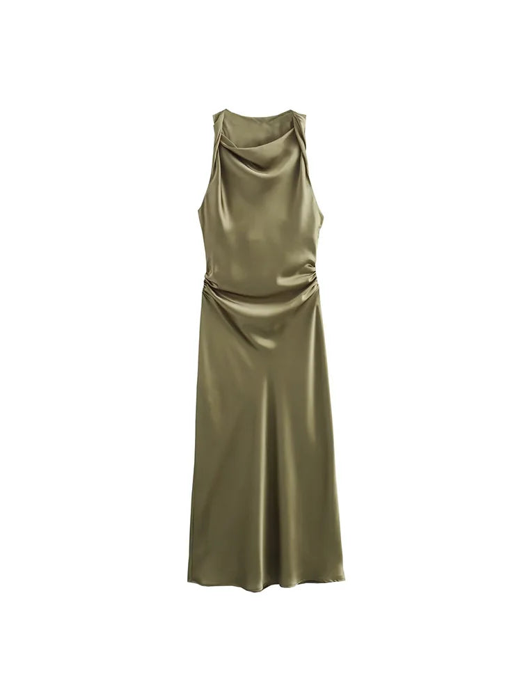 Silk Touch Ruched Midi Dress