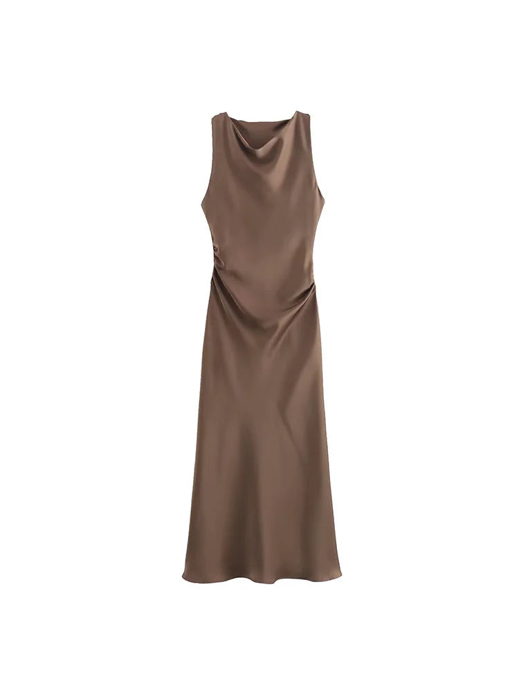 Silk Touch Ruched Midi Dress