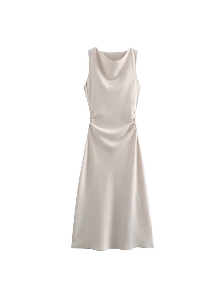 Silk Touch Ruched Midi Dress