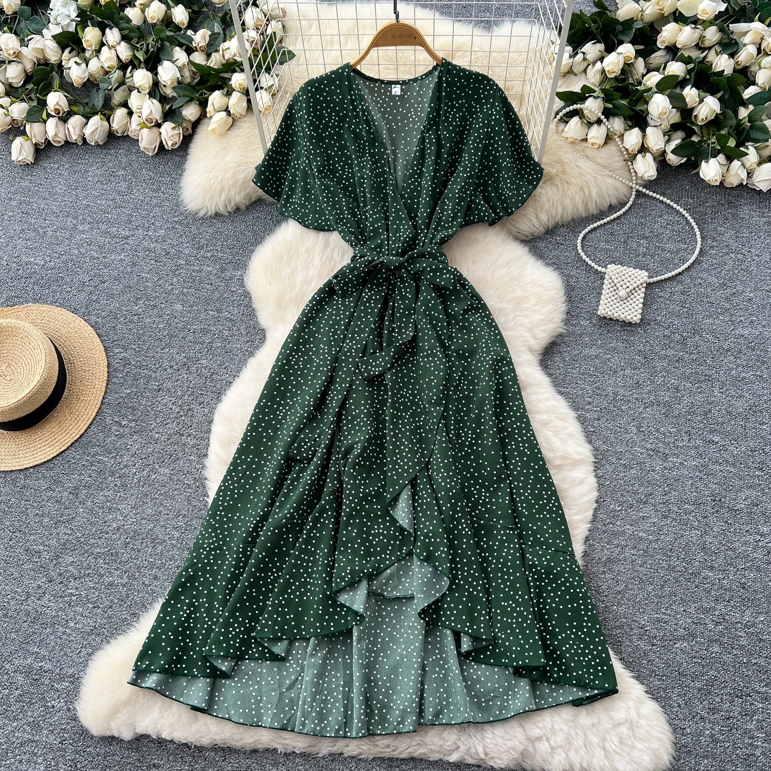 Luna Polka Dot Ruffle Midi Dress
