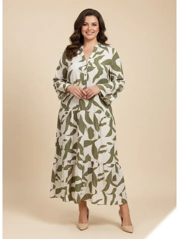 Vestido Largo Estampado Floral Con Botones