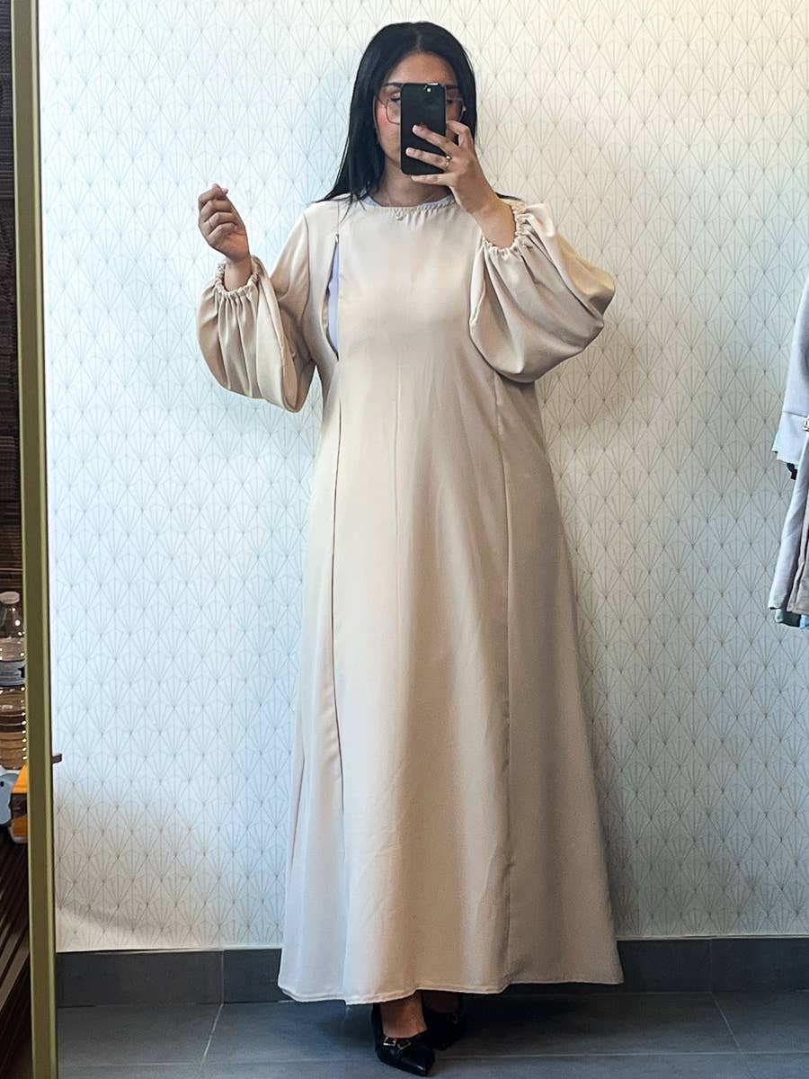 Abaya de lactancia en seda de Medina con apertura de cremallera 2508PK