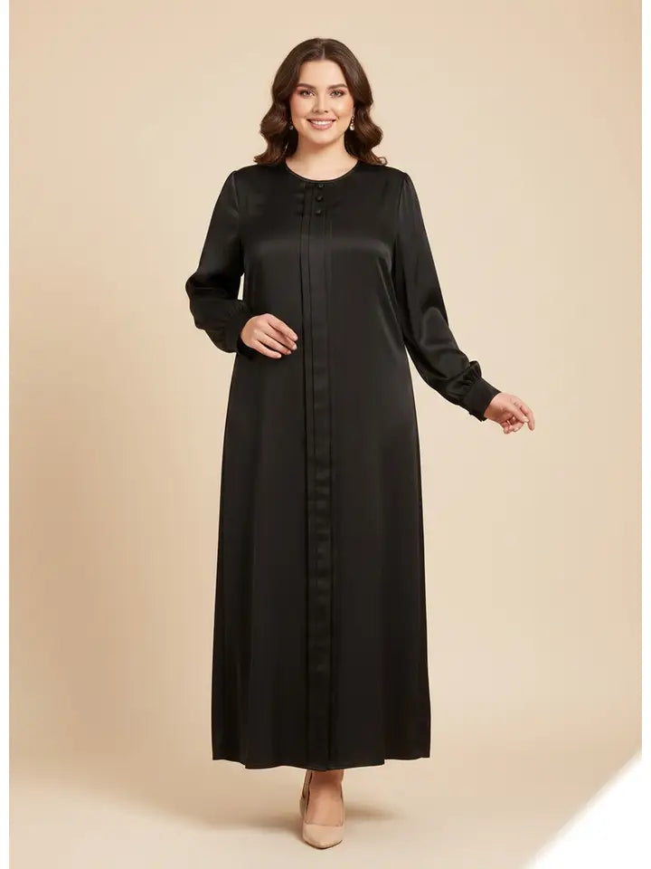 Vestido Largo Liso con Relieve y Pliegues Elegantes