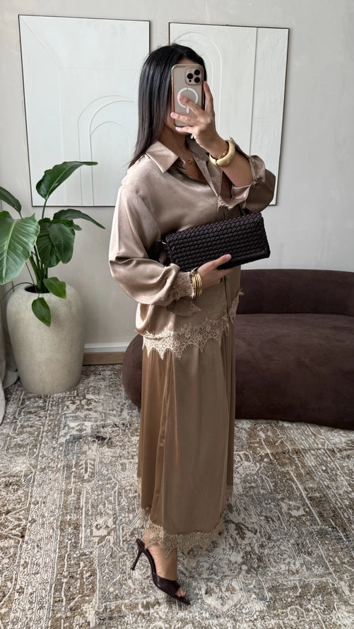 Myrisa Satin Lace Two-Piece Set