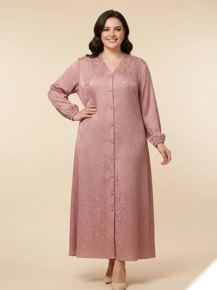 Vestido camisero largo liso con relieve floral y bolsillos